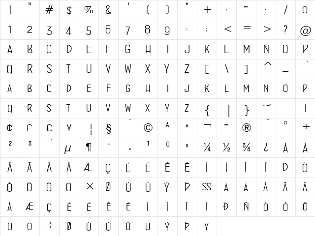 ConcursoItalian BTN Wide Regular  glyph index