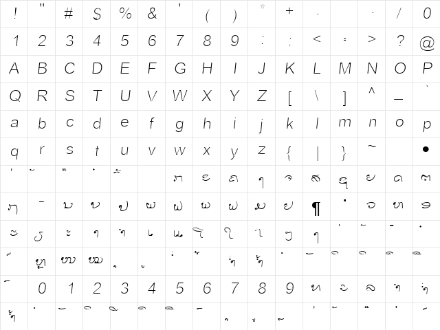 Alice2 Lao Regular  glyph index