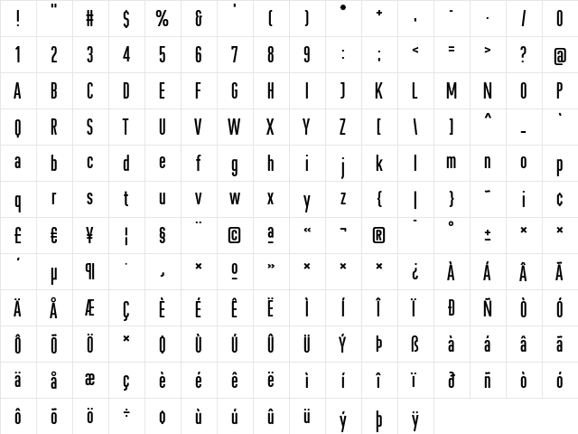 CstBerlinEast Medium  glyph index