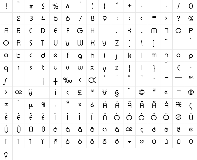 Expressa-Light Regular  glyph index