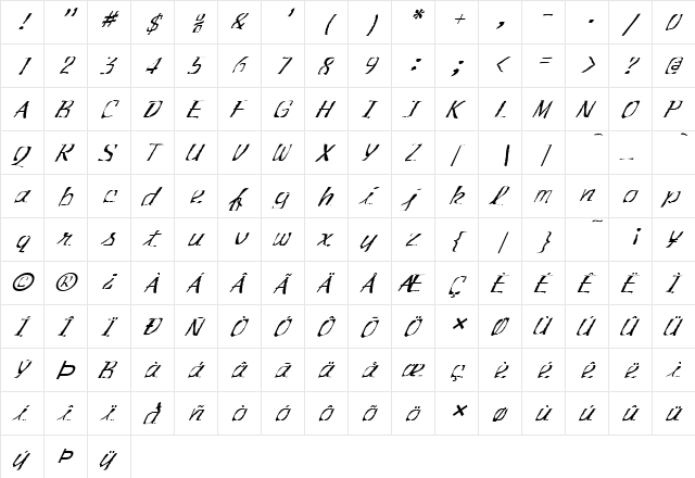 FZ WARPED 30 ITALIC Normal  glyph index