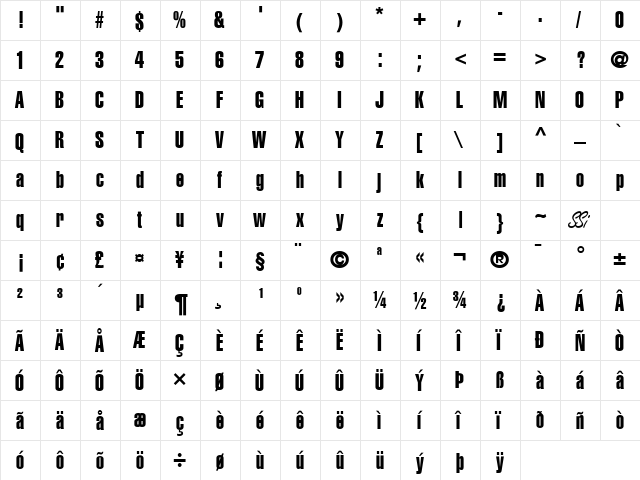 Context Extra Condensed SSi Extra Condensed  glyph index