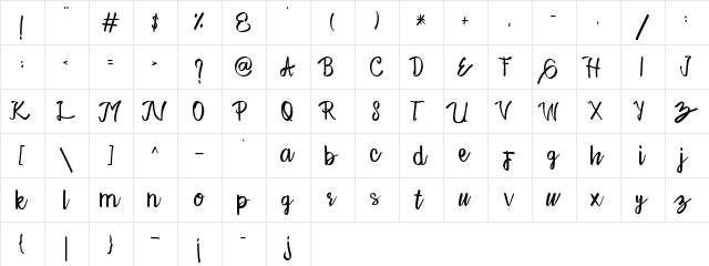 The Quietty Regular  glyph index