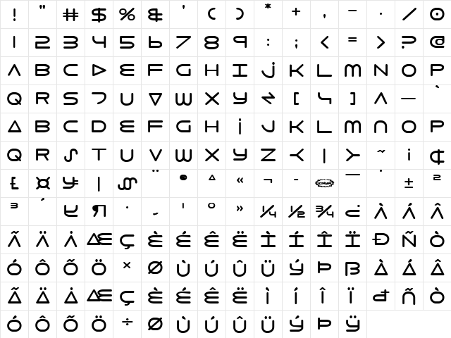 8th Element Bold Bold  glyph index