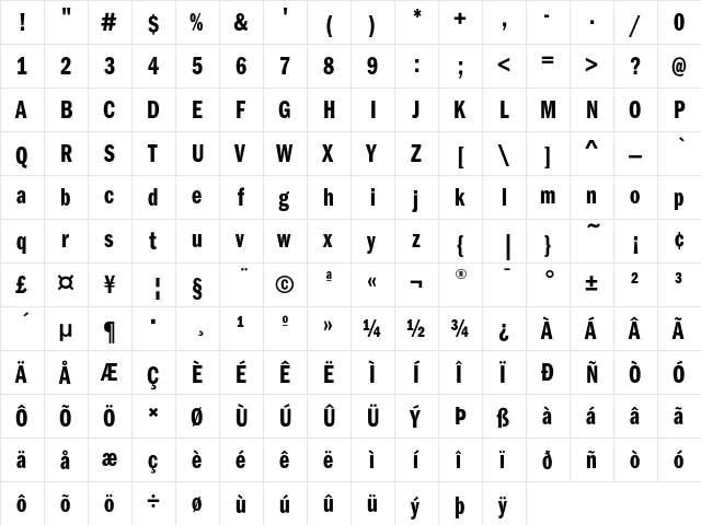 FranklinGothicEF DemiComp  glyph index