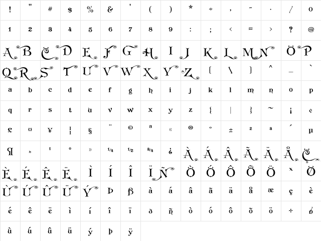 Koster Xmas Special Regular  glyph index
