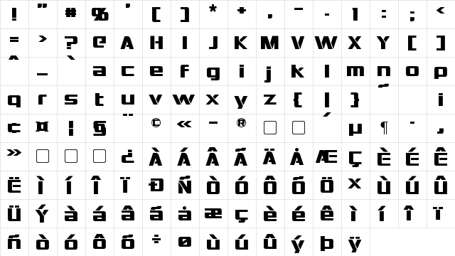 Interceptor Regular  glyph index