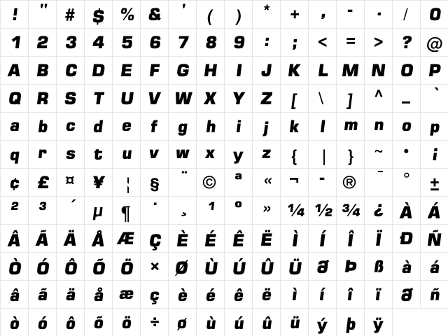 LHF Square Block Italic  glyph index
