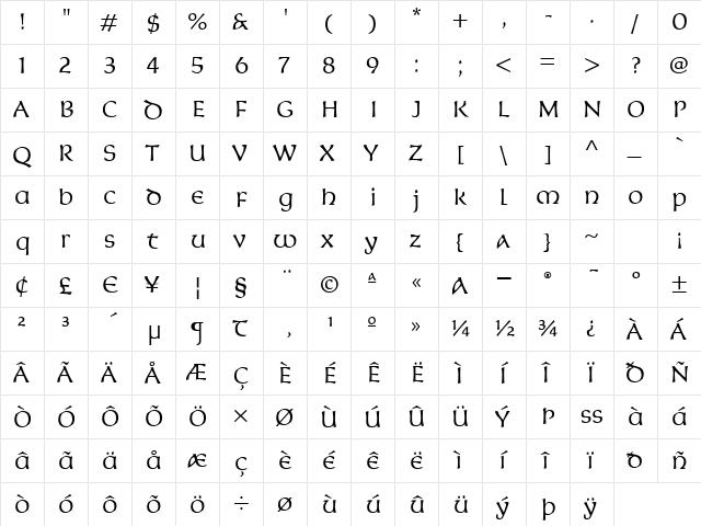KoriganITC TT Light  glyph index
