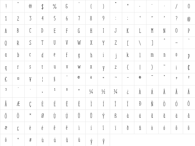 ENYO Serif Regular Regular  glyph index