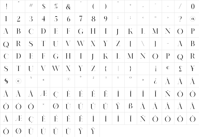 Nomark Regular  glyph index