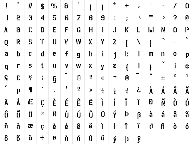 Container Regular  glyph index