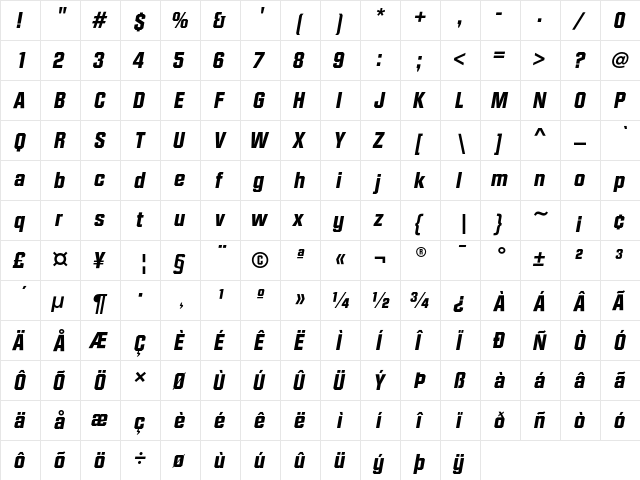 DiamanteEF BoldItalic  glyph index