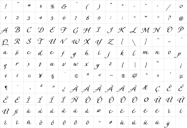 Florens Flourished Regular  glyph index