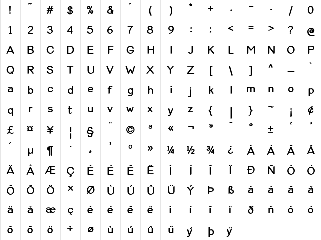 Violina SemiBold  glyph index