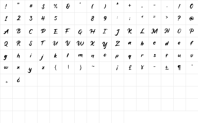 Aligatai Regular  glyph index