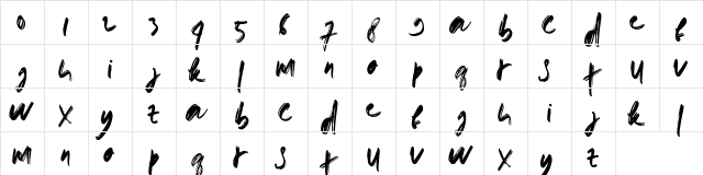 doremi brush Regular  glyph index