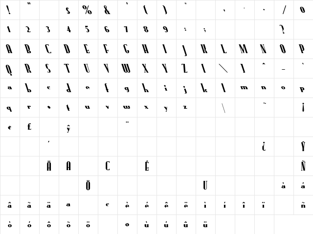 Fund Runk Lefty Regular  glyph index