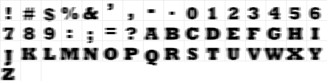 ExtraBlur Regular  glyph index