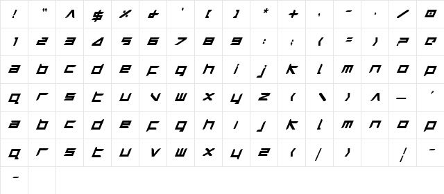 Harrier Bold Italic Bold Italic  glyph index