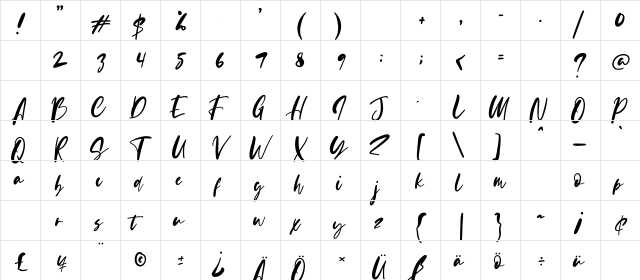 Evangeline Regular  glyph index