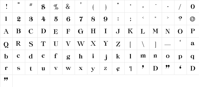 ClassicHeavy-Li Regular  glyph index