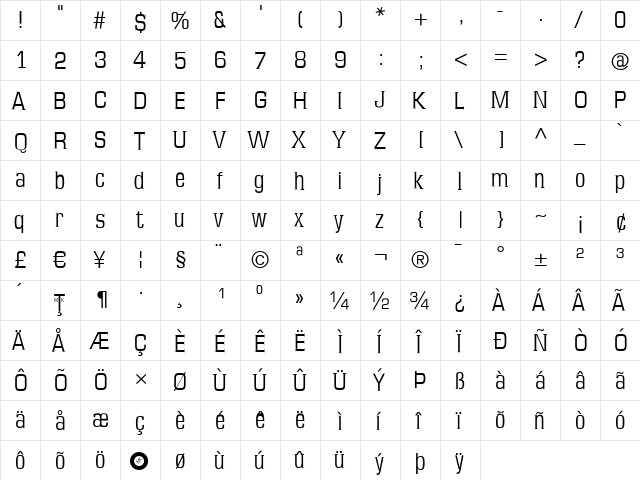 MKSerifTallX Regular  glyph index