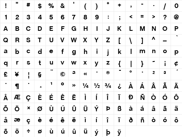 ChaletBookTT Bold  glyph index