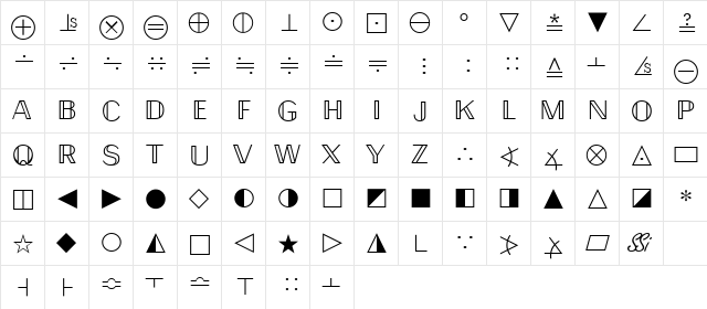 Quanta Pi Four SSi Regular  glyph index