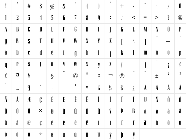 CorvinusSkylineICG Regular  glyph index
