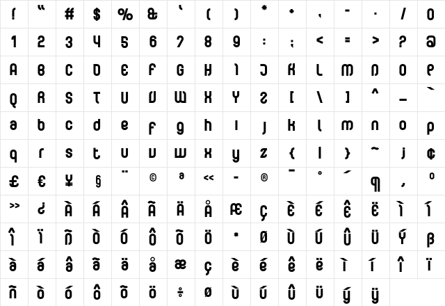 Curvature-Black Regular  glyph index