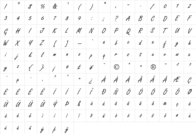 Freestyle Script Regular  glyph index