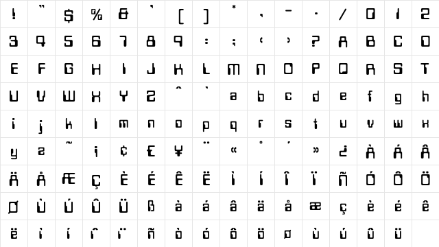 Data70Plain Regular  glyph index
