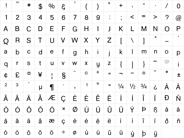 Goulong Regular  glyph index