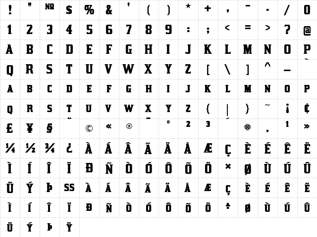 Kirsty Bold  glyph index