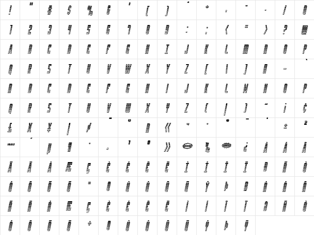 Y-Files Chrome Italic Italic  glyph index