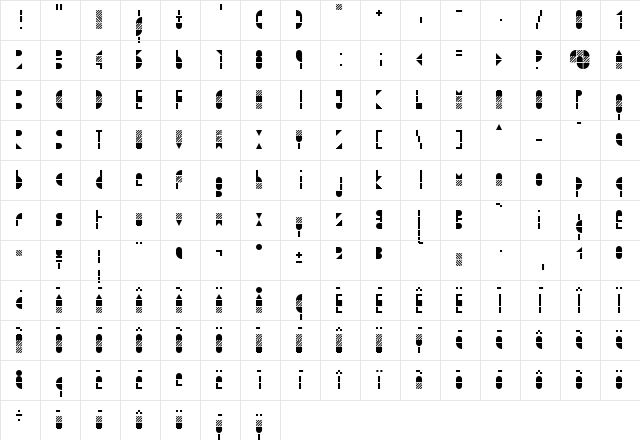 modulo3 Regular  glyph index