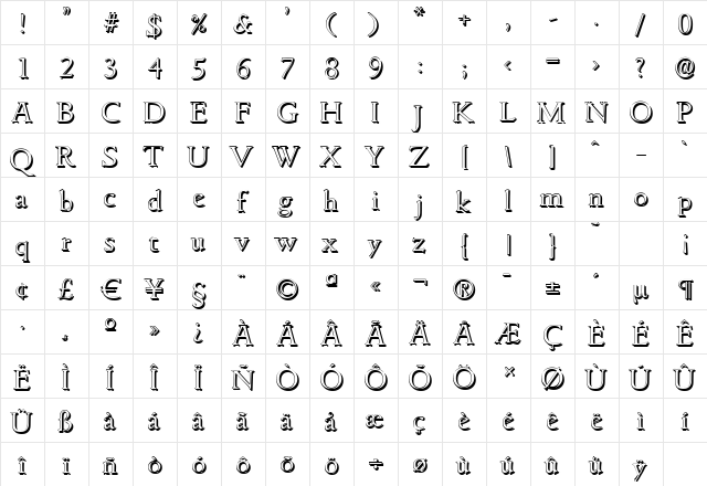 GouditaShadow-Light Regular  glyph index