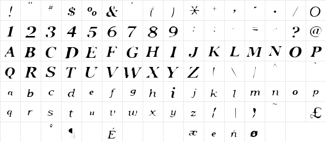 Pensmooth Normal  glyph index