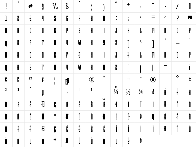 DEMARUS Regular  glyph index