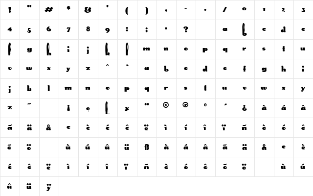 SplittingHares Regular  glyph index