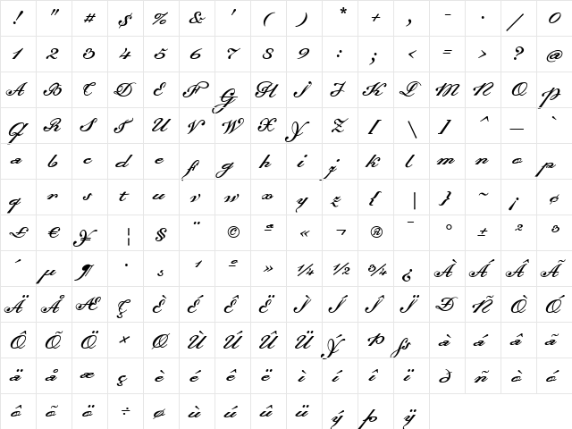 Dalliance Medium  glyph index
