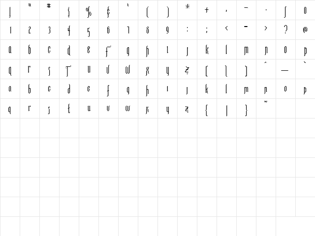 KimberSSK Regular  glyph index