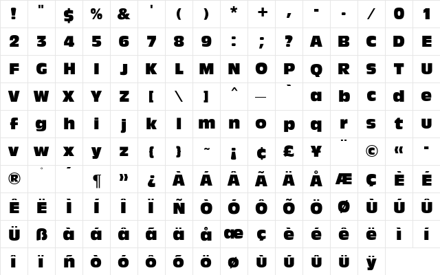 Olive Compact MN Regular  glyph index