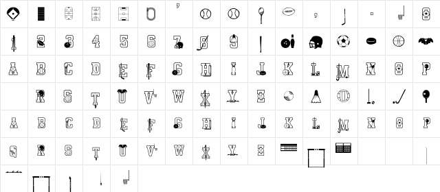 Sports Regular  glyph index