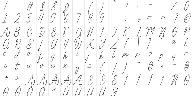 Qittuny Signature Regular  glyph index