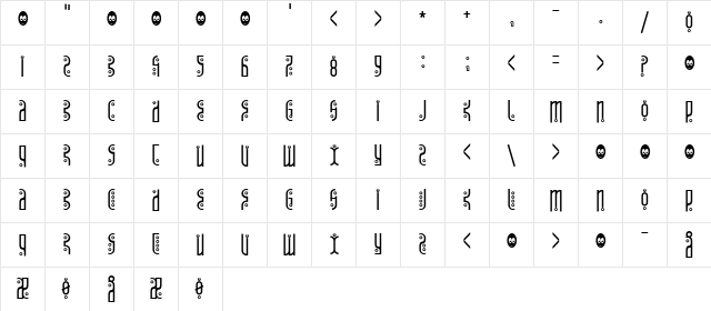 Tantrum Tongue Regular  glyph index