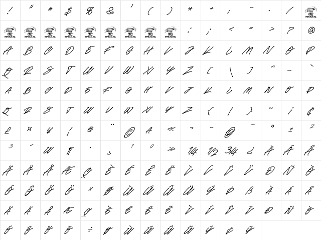 Race Fever Pen PERSONAL Regular  glyph index
