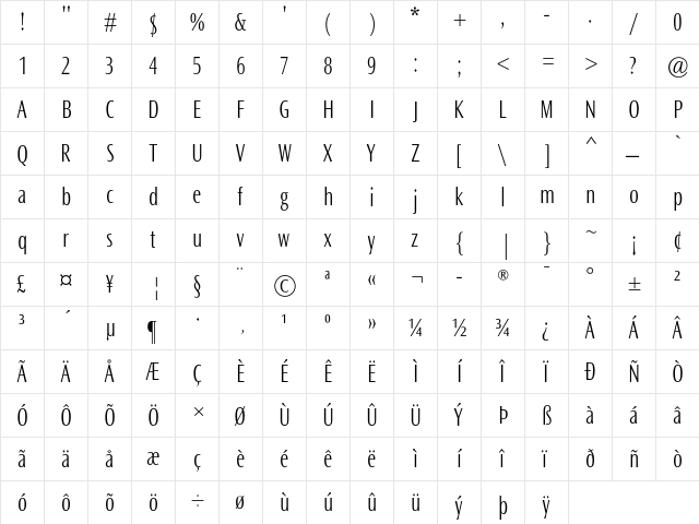 Ocean Sans MT Pro Light Cond  glyph index