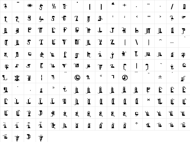 Flytrap Regular  glyph index